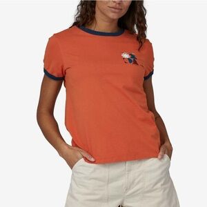 Patagonia women’s Orange Tee with Blue Accents